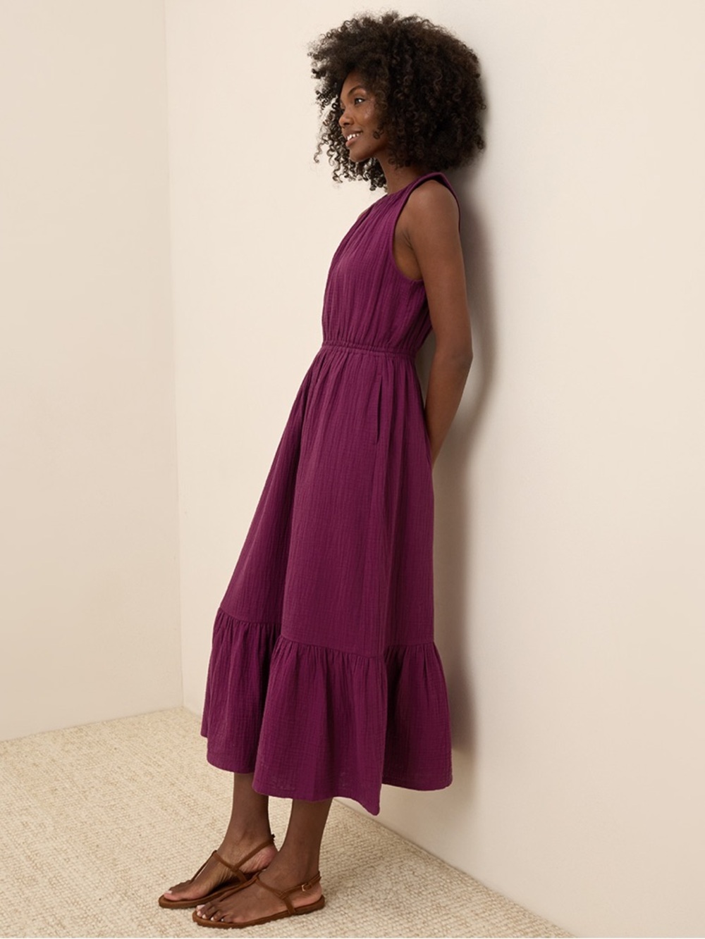 NWT Pact Organic Coastal Double Gauze Sangria Tiered Midi Dress XS / S